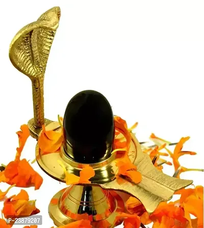 Classic Brass Shivlinga Black Shaligram Shiva Ling/Shivling with Brass Jalheri Stand Decorative Showpiece - 10 cm (Brass, Gold, Black) Idols  Figurines