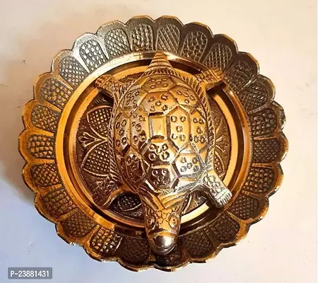 Small Pure Peetal Brass Laxmi Turtle with Laxmi Yantra Engraved Under Tortoise Kachua with Plate