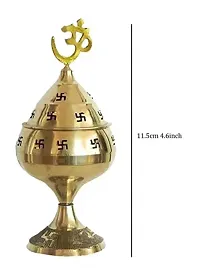 Brass Jali Akhand Jyoti Deep with Stand, Cover  Om Diya/Oil Lamp in 100% Brass for Temple, Home  Office Decor Set of 2 pcs-thumb3