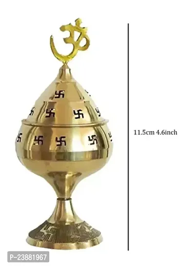Brass Jali Akhand Jyoti Deep with Stand, Cover  Om Diya/Oil Lamp in 100% Brass for Temple, Home  Office Decor Set of 2 pcs-thumb4