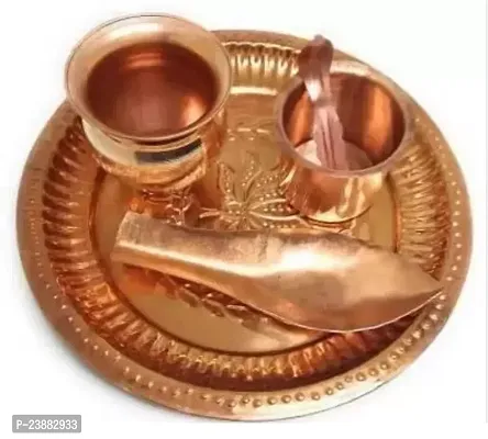 COPPER PLATE WITH COPPER LOTA ,PANCHPATRA AACHMANI,AARGHA 5 PIECE