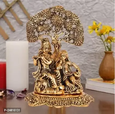 Radha Krishna Decorative Showpiece Decorative Showpiece - 21 cm  (Brass, Gold)-thumb0