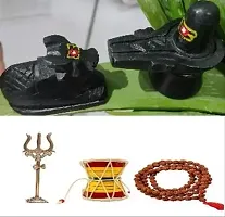 Combo Pack Black Marble Stone Shivling  Nandi with Rudraksha Mala Brass Lord Shiva Trishul-thumb1