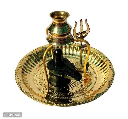 Black Shivling Shiva Ling/Shivling With Brass Plate | Kalash With Stand | Trishul Brass For Home Puja, Temple, 15 cm-thumb0