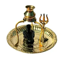 Black Shivling Shiva Ling/Shivling With Brass Plate | Kalash With Stand | Trishul Brass For Home Puja, Temple, 15 cm-thumb1