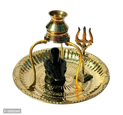 Black Shivling Shiva Ling/Shivling With Brass Plate | Kalash With Stand | Trishul Brass For Home Puja, Temple, 15 cm-thumb2