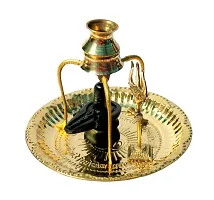 Black Shivling Shiva Ling/Shivling With Brass Plate | Kalash With Stand | Trishul Brass For Home Puja, Temple, 15 cm-thumb2