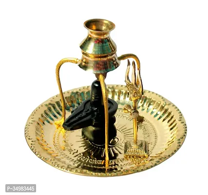 Black Shivling Shiva Ling/Shivling With Brass Plate | Kalash With Stand | Trishul Brass For Home Puja, Temple, 15 cm-thumb3