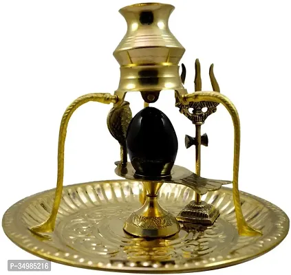 Black Shaligram Shiva Ling/Shivling with Brass Trishul Jalahari Yoni, Plate, Kalash with Stand/Trishul Brass with More Fine Quality-thumb0