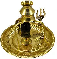 Black Shaligram Shiva Ling/Shivling with Brass Trishul Jalahari Yoni, Plate, Kalash with Stand/Trishul Brass with More Fine Quality-thumb1