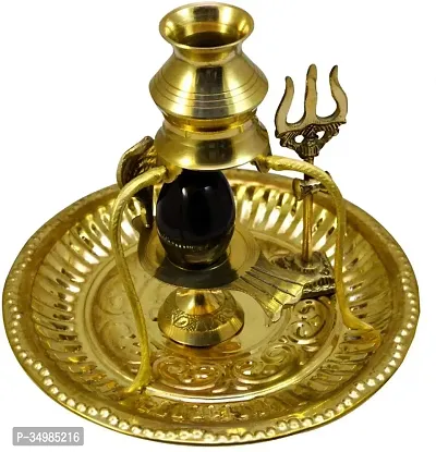 Black Shaligram Shiva Ling/Shivling with Brass Trishul Jalahari Yoni, Plate, Kalash with Stand/Trishul Brass with More Fine Quality-thumb2