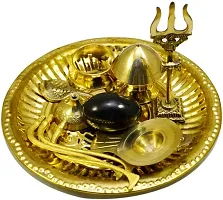 Black Shaligram Shiva Ling/Shivling with Brass Trishul Jalahari Yoni, Plate, Kalash with Stand/Trishul Brass with More Fine Quality-thumb2