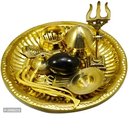 Black Shaligram Shiva Ling/Shivling with Brass Trishul Jalahari Yoni, Plate, Kalash with Stand/Trishul Brass with More Fine Quality-thumb3