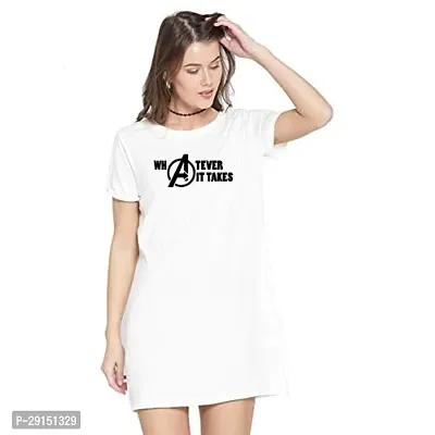 Stylish White Cotton Blend Printed T-shirt Dress For Women-thumb0