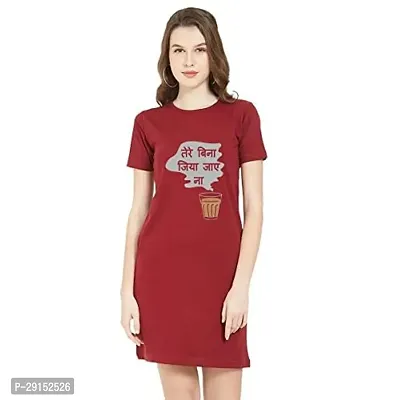 Stylish Red Cotton Blend Printed T-shirt Dress For Women-thumb0