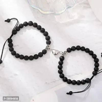 Heart Shape Alloy Magnet Wristband Stone Beaded Bracelet