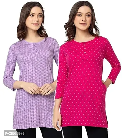 Elegant Cotton Blend Self Pattern Short Kurta For Women- Pack Of 2-thumb0