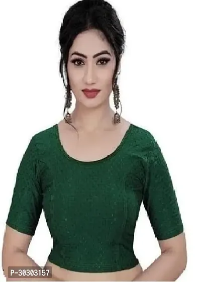 Reliable Green Lycra Solid Stitched Blouse For Women-thumb0