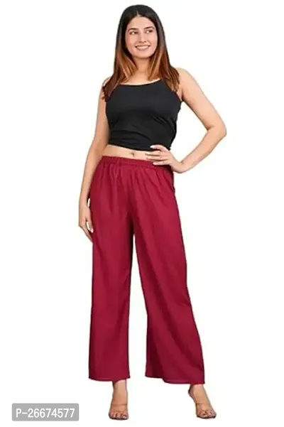 Stunning Maroon Rayon Solid Palazzo For Women-thumb0