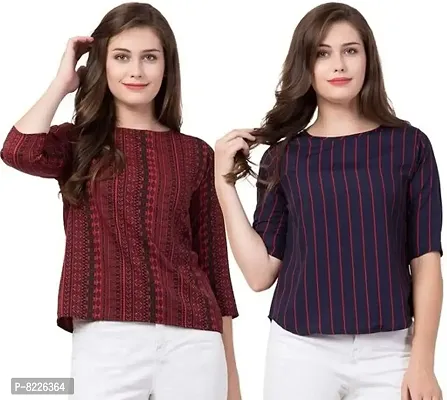 Classic Crepe Striped Tops for Women-thumb0