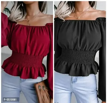 Trendy Crepe Solid Tops For Women Pack Of 2