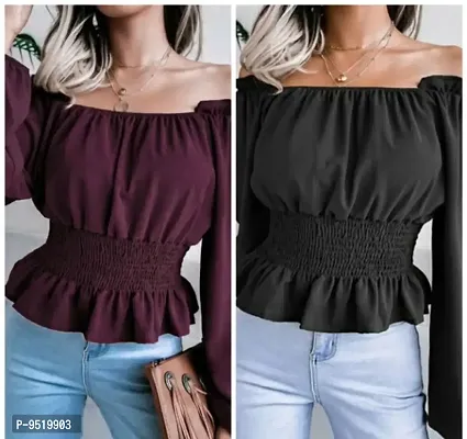Trendy Crepe Solid Tops For Women Pack Of 2-thumb0