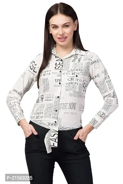 Women Full Sleeve Paper Print Crop Shirt-thumb0