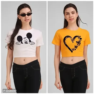 Fancy Cotton Blend Crop Tops for Women Pack Of 2-thumb0