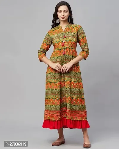 Designer Multicoloured Cotton Printed Ethnic Gown For Women-thumb0