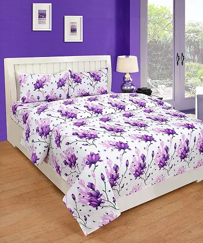Comfortable Polycotton Double Bedsheet, Pack of 1 Bedsheet and 2 Cushion Covers