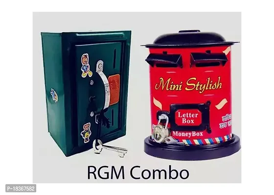 Super Spicel Combo 1Mini Stylish Letter Box Coin Bank And 1 Almirah Style Coin Box Piggy Bank (Pack Of 2)-thumb0