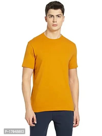 Comfortable And Stylish Yellow Cotton Round Neck Tees For Men-thumb0
