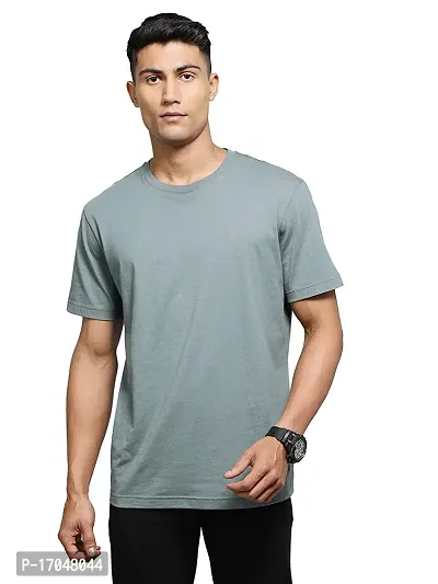 Comfortable And Stylish Grey Cotton Round Neck Tees For Men-thumb0