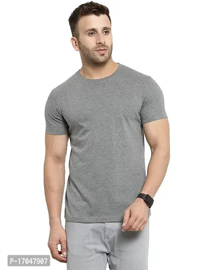 Comfortable And Stylish Grey Cotton Round Neck Tees For Men
