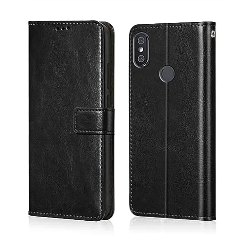 Cloudza Redmi Y2 Flip Back Cover | PU Leather Flip Cover Wallet Case with TPU Silicone Case Back Cover for Redmi Y2 Bk