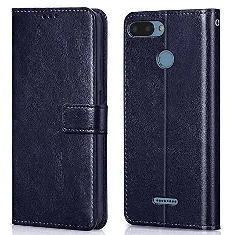 Cloudza Redmi 6 Flip Back Cover | PU Leather Flip Cover Wallet Case with TPU Silicone Case Back Cover for Redmi 6 Blue