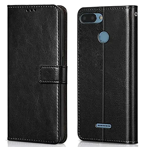 Cloudza Redmi 6 Flip Back Cover | PU Leather Flip Cover Wallet Case with TPU Silicone Case Back Cover for Redmi 6 Bk
