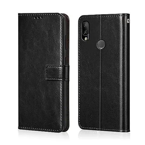 Cloudza Samsung Galaxy M20 Flip Back Cover | PU Leather Flip Cover Wallet Case with TPU Silicone Case Back Cover for Samsung Galaxy M20 Bk