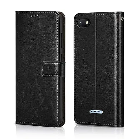 Cloudza Redmi 6A Flip Back Cover | PU Leather Flip Cover Wallet Case with TPU Silicone Case Back Cover for Redmi 6A Bk