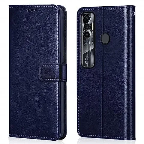 RRTBZ Foldable Wallet Flip Cover Case Compatible for Tecno Spark 7 Pro -Blue
