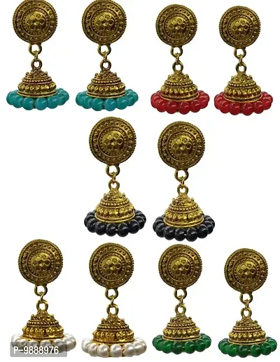 Beautiful trending Golden jhumki with pearls combo of 5 pairs for girls and women