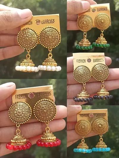 Trending round shape stud with jhumka with pearls combo of 5 pairs