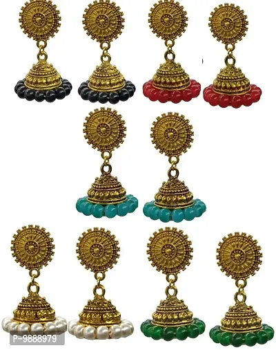 Beautiful trending Golden jhumki with pearls combo of 5 pairs for girls and women