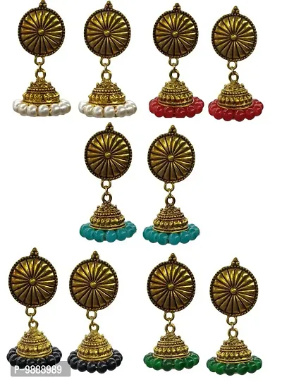 Trending round shape stud with jhumka with pearls combo of 3 pairs