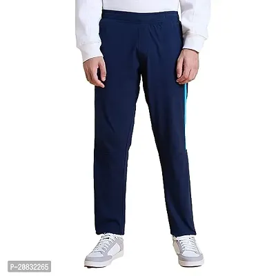 Stylish Navy Blue Cotton Solid Regular Track Pants For Men-thumb0