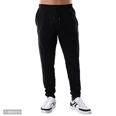 Stylish Black Cotton Solid Regular Track Pants For Men-thumb0