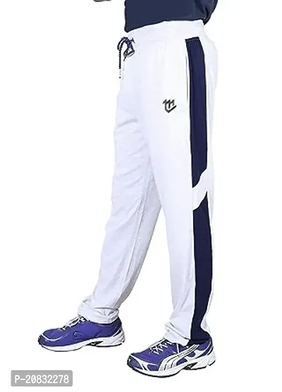 Stylish White Cotton Solid Regular Track Pants For Men-thumb0