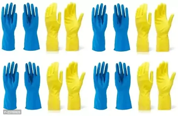 Cleaning Gloves Reusable Rubber Hand Gloves, Stretchable Gloves for Washing Cleaning Kitchen Garden (8 Pair) Colour May Vary-thumb0