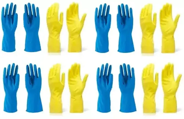Cleaning Gloves Reusable Rubber Hand Gloves, Stretchable Gloves for Washing Cleaning Kitchen Garden (8 Pair) Colour May Vary