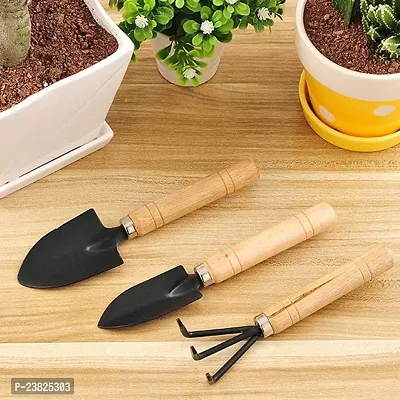 Mini Garden Tool Set Gardening Shovels, Spade, Rale with Wooden Handles, Gardening Tool Set-thumb0